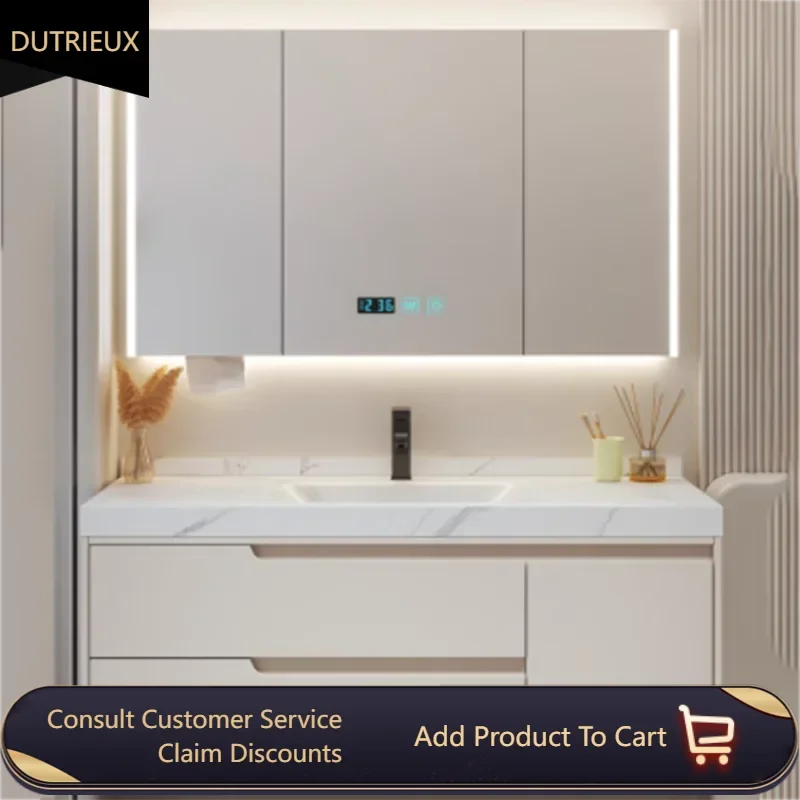 

Lighting Luxury Bathroom Cabinet Storage Mirror Toilet Wall Bathroom Cabinet Vanity White Meuble Salle De Bain Home Furniture