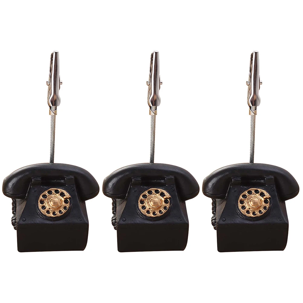 

3 Pcs Place Card Holder Message Folder Phone Wedding Photo Memo Stick Black Resin Table Cards