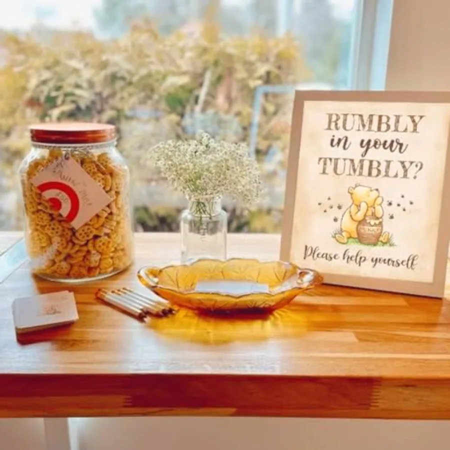 4 Uds. Centros de mesa de Winnie, un poco y delicioso para tu barriga, decoraciones para Baby Shower, decoraciones de cumpleaños de Pooh, bienvenida