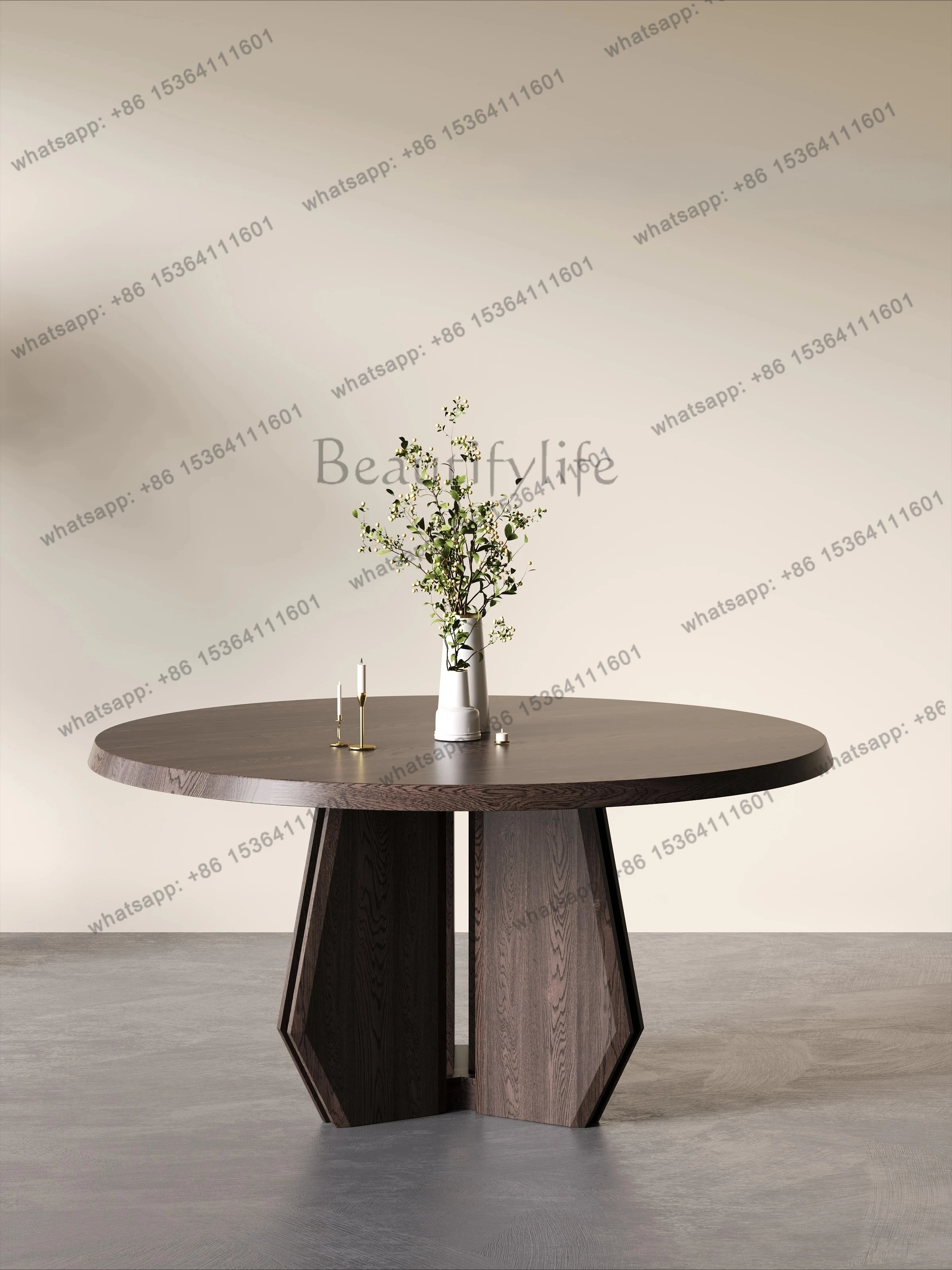 

Medieval red oak round table Small household dining table Modern simple conference room negotiation table