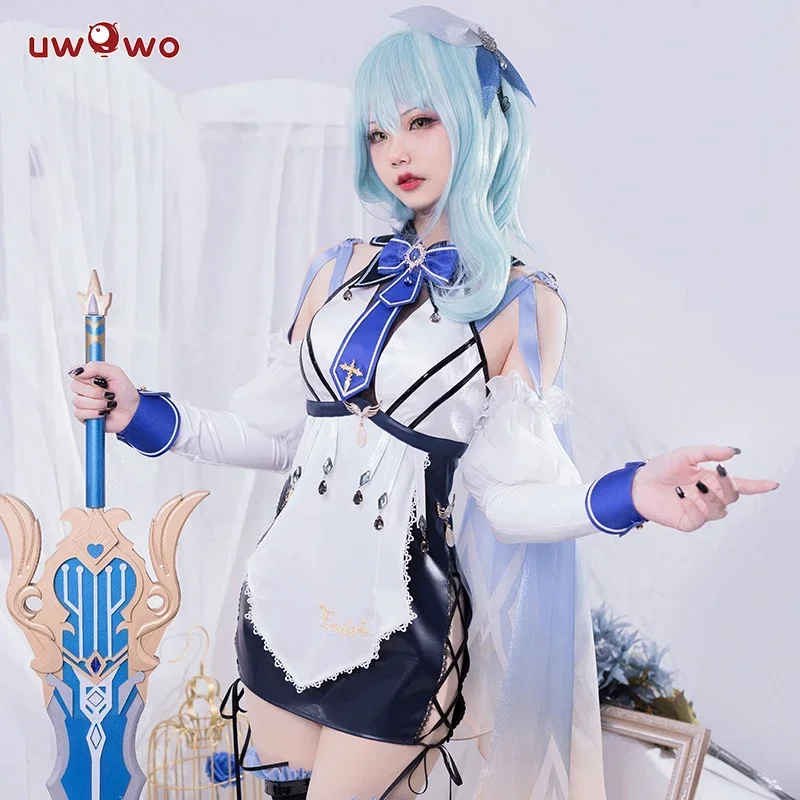 الدفعة الأخيرة UWOWO Eula فستان الخادمة التأثيري لعبة Genshin Impact Cosplay Maid Ver. أزياء إيولا للهالوين كرنفال الزي