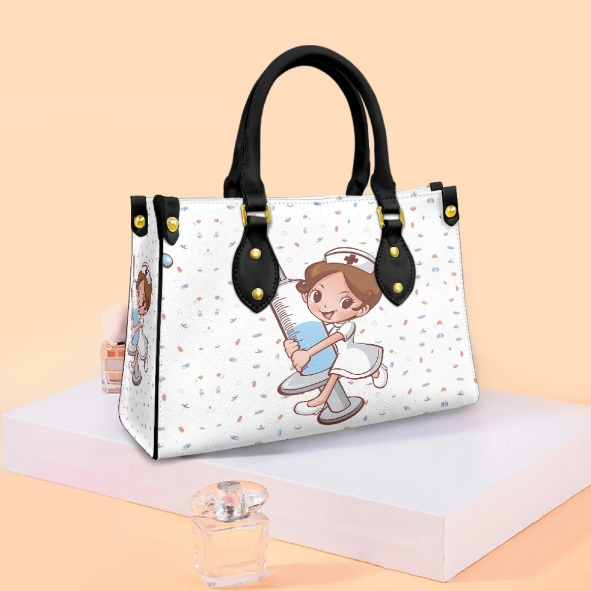 

FORUDESIGNS Solid Color Background Women's Handbags Cartoon Mininurse Ladies PU Handbag Teen Girls Backpacks Trendy New In