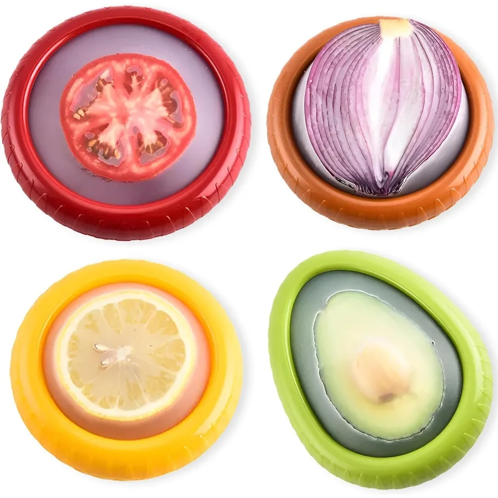 4Pcs Silicone Fruit Vegetable Fresh Keeping Box, Portable Stackable Leak Proof Food Storage Container Set