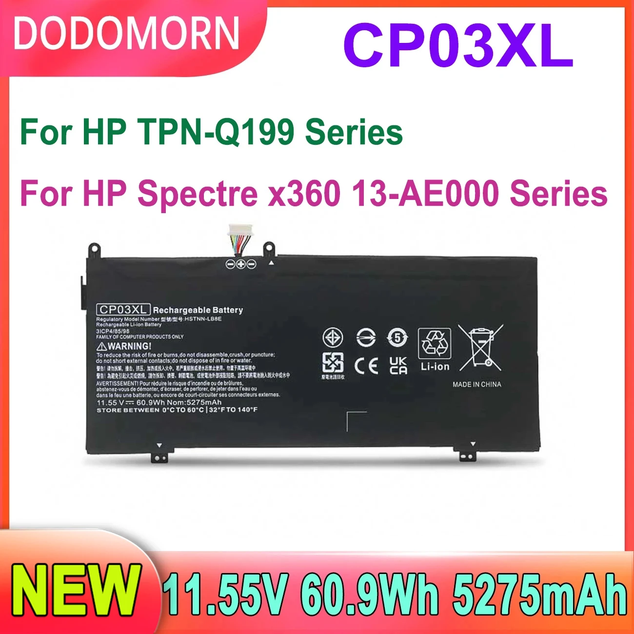 

Аккумулятор DODOMORN CP03XL для ноутбука HP Spectre x360 13-AE000 Series TPN-Q199 CP0306XL HSTNN-LB8E, высокое качество 60.9Wh