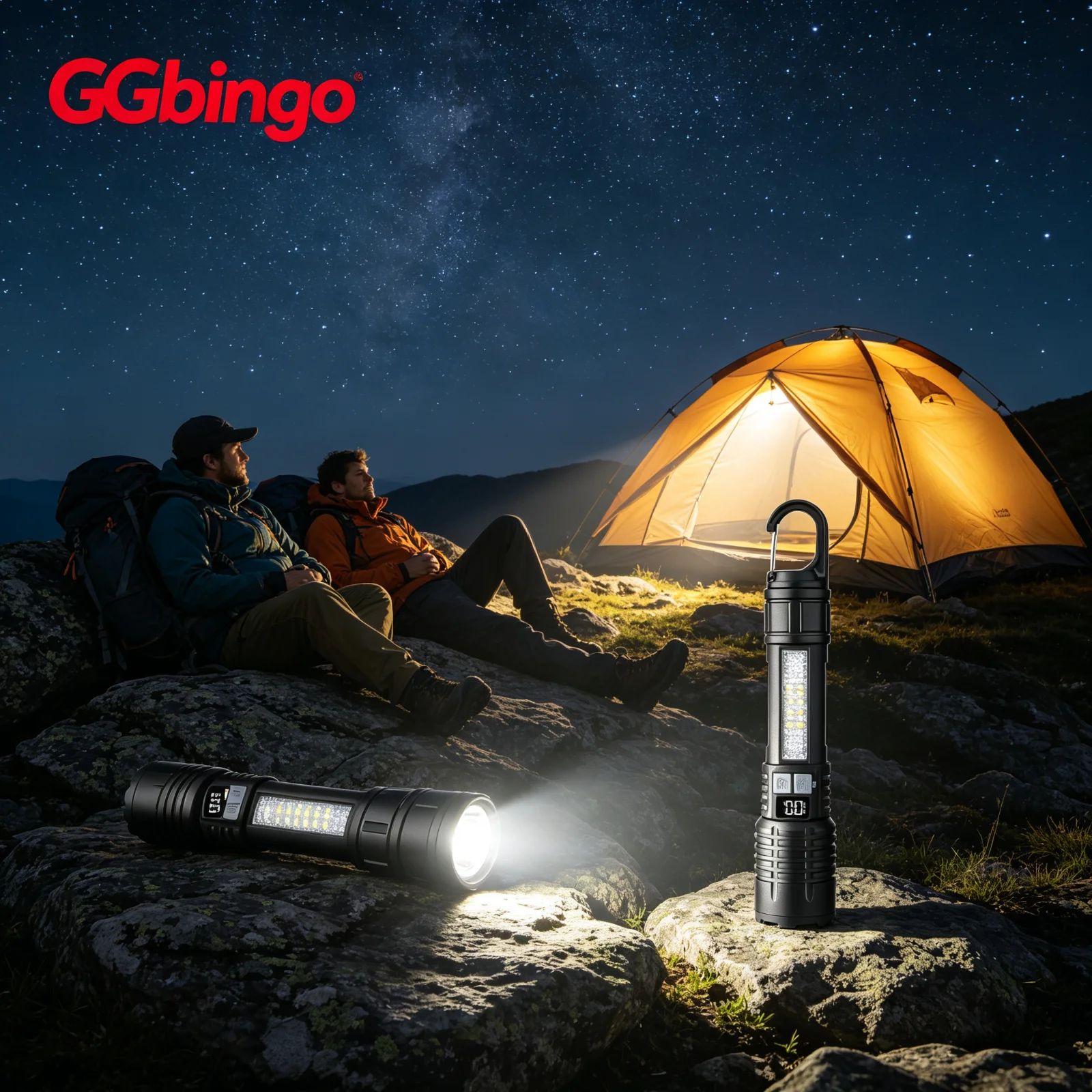 High Power LED Side Light Portable Zoom Camping Hiking Outdoor Lamp Type-C Rechargeable Waterproof Torch with COB Flashlight