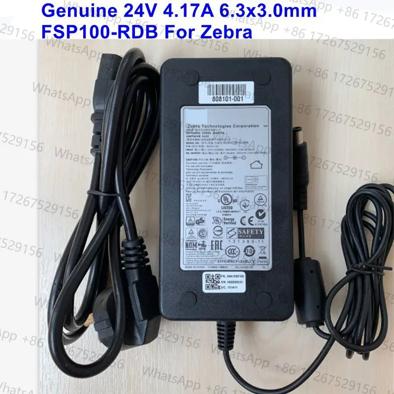 Genuine 24V 4.17A 100W AC Adapter FSP100-RDB 808101-001 For Zebra ZXP3 GX420D GX420T GX430T GX43 6.3x3.0mm Power Supply Charger