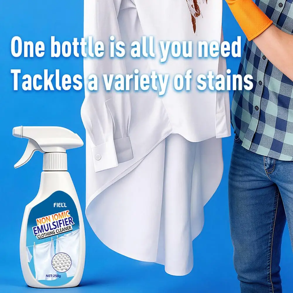 Détachant en spray sans rinçage 250 ml pour vêtements, émulsifiant non ionique pour nettoyer les taches d'huile, de café et de fruits, détergent lessive