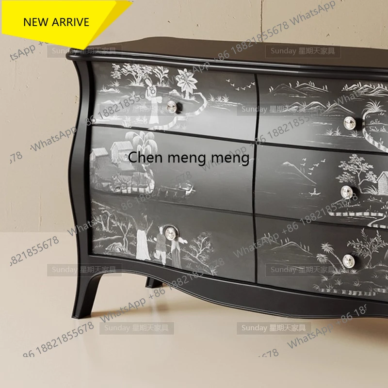 

M138 French Hand-Painted Chest of Drawers American Style Six-Drawer Chest Storage Cabinet Wabi-Sabi Style Sideboard Furniture