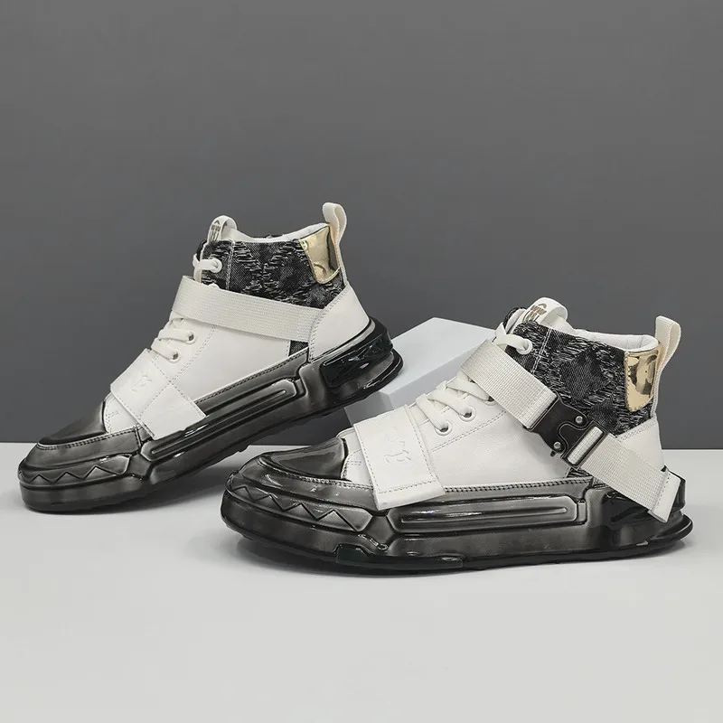 

New Men's Fashion Thick Board Shoes Trendy Top Layer Cowhide Men's High-end Light Luxury Glue Coated Casual Leather Suede Shoes