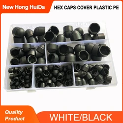 Black White Hex Caps Cover Plastic PE No Thread Protection Acron Nut Dome Hexagon Screw Bolts Nut Assortment Kits