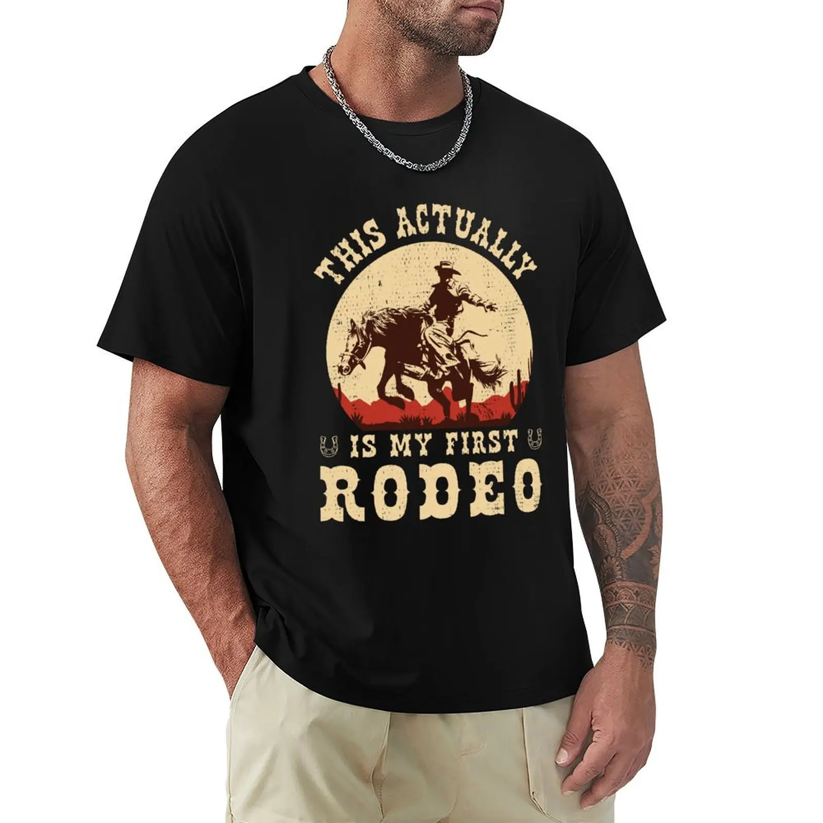 

This Actually Is My First Rodeo Vintage Cowboy Cowgirl Horse T-Shirt Essential Solid Color T-Shirt