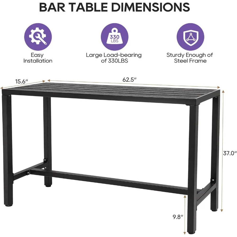 Outdoor Bar Table, 63 Black Patio Counter Height Bar Table, Outdoor Console Table with Weather Resistant Waterproof Top for Hot
