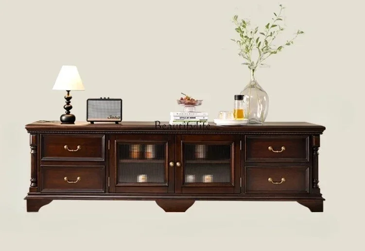 

4yj9 American Style Solid Wood TV Cabinet Living Room Vintage Furniture Storage American Country Style TV Stand