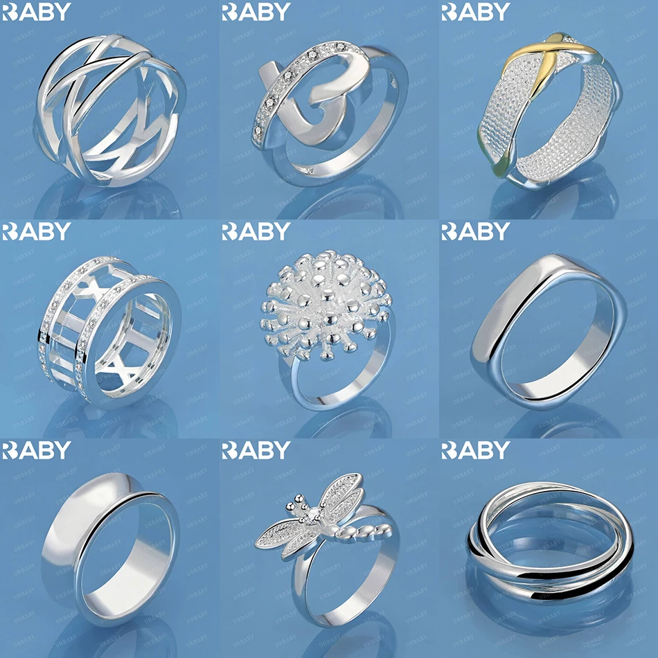 

URBABY 925 Sterling Silver Size 5-10 Geometric Ring For Women Men Fashion Jewelry Charm Grace Noble Wedding Accessories