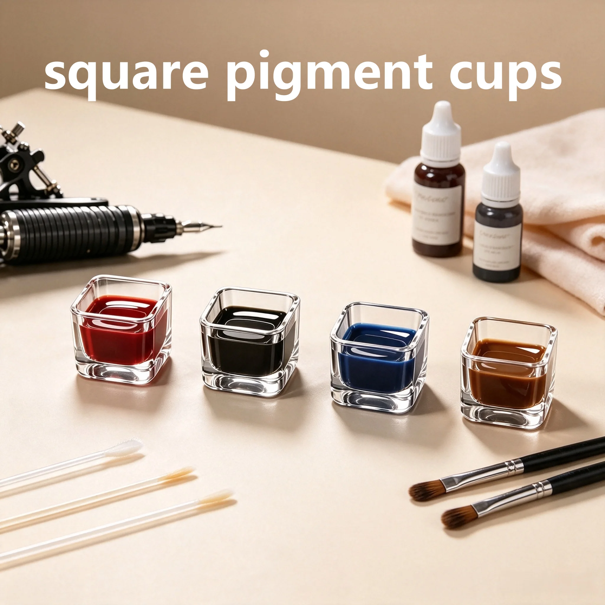 Square Acrylic Tattoo Pigment Cups Crystal Clear Reusable Tattoo Ink Cup Stable Placement Tattoo Studio Permanent Makeup Supplie
