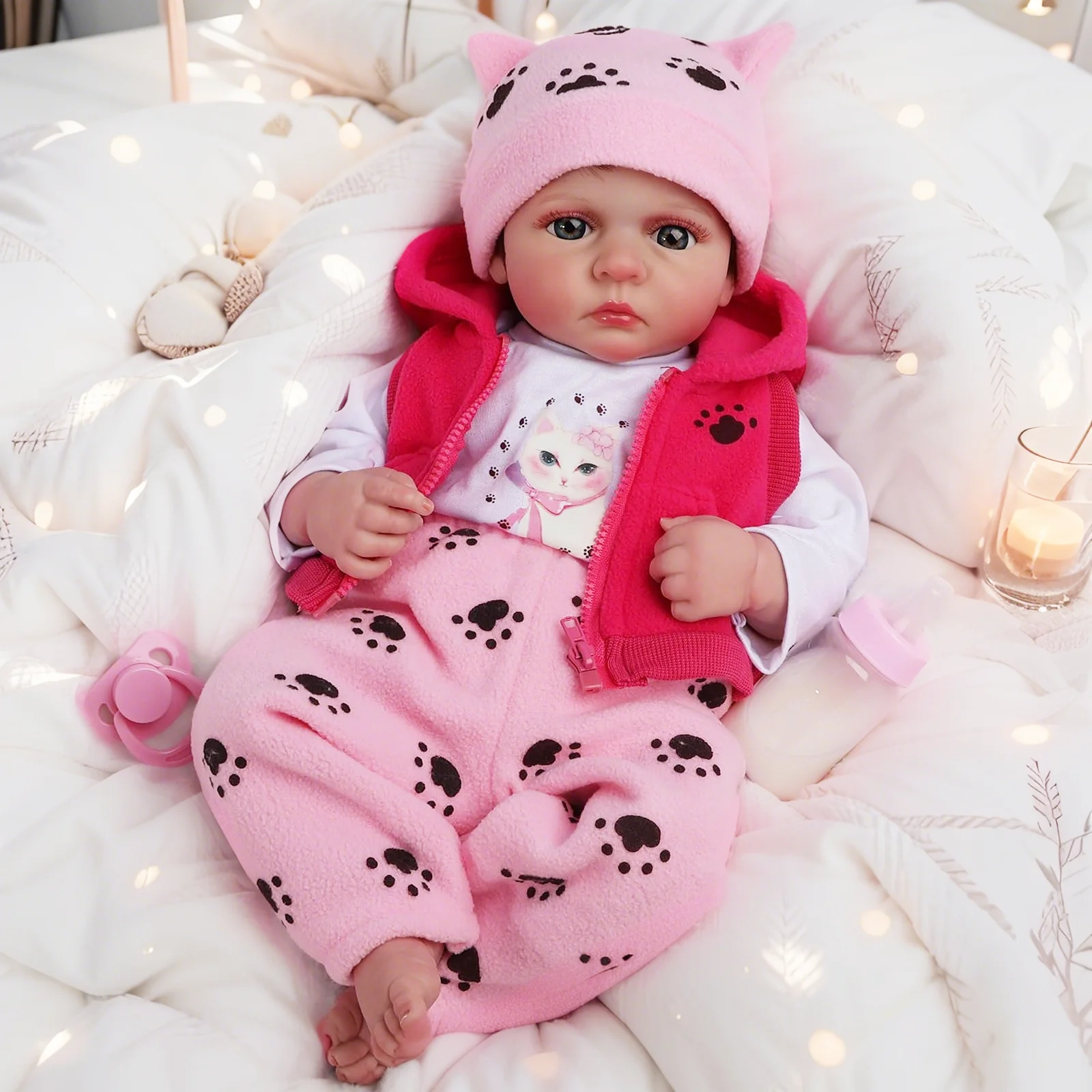 18-Inch Open-Eyed Resurrected Doll Realistic Infant Expression Collectible Toy Display Gift for Doll Collectors Birthdays Festivals