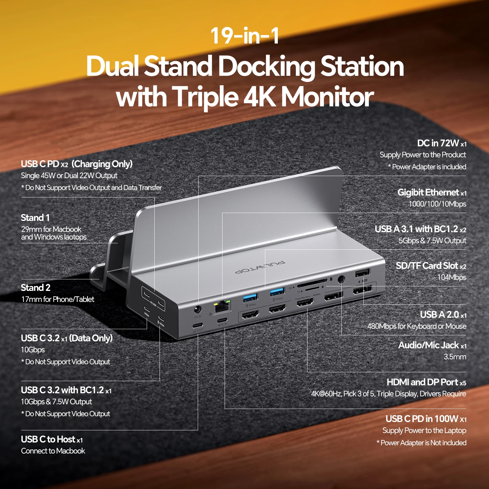 Base de Conexión para Tres Mon - Docking Station Dual Monitor Dp Hdmi reseña y precio