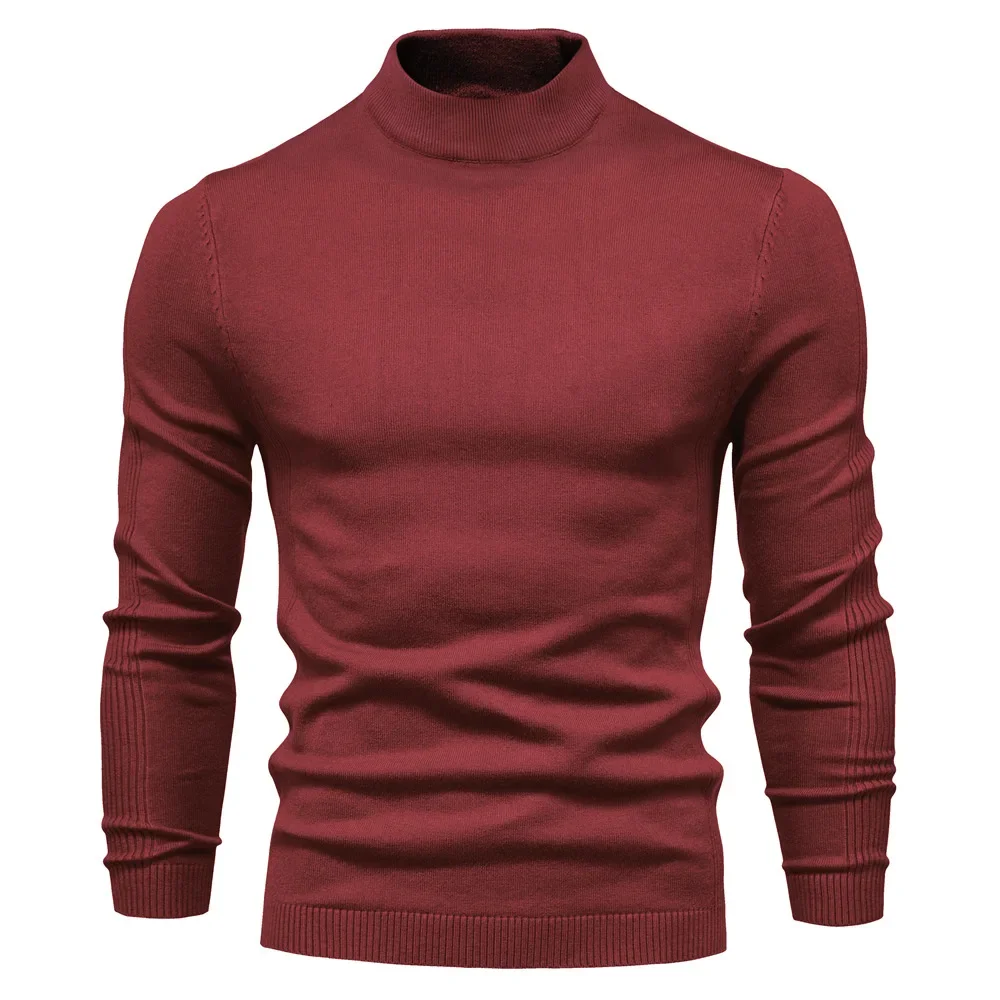 Autumn Winter New Fashion Men's Solid Color Thicken Half High Collar Long Sleeve Casual Trendy Knitted Undershirts Male Clothes