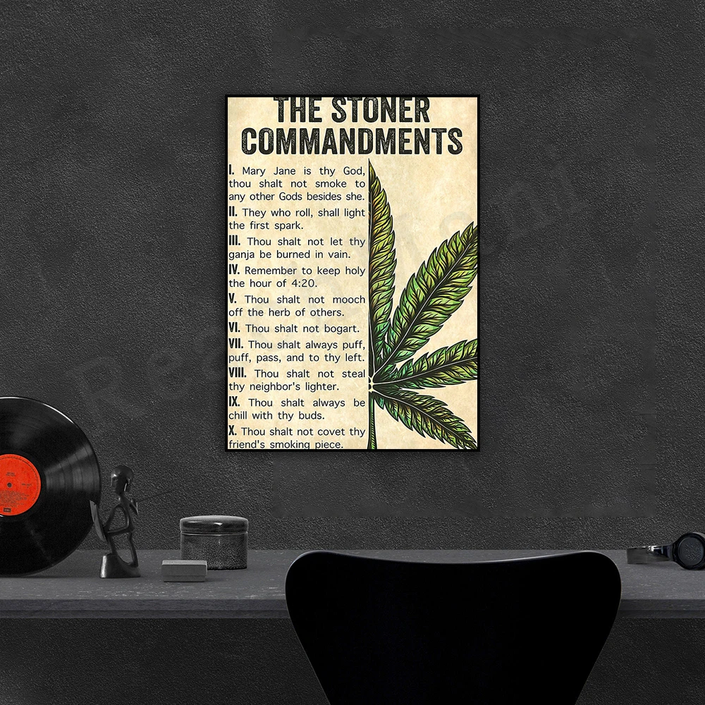 weed poster, stoner commandments poster, vintage weed art, marijuana poster, love weed art