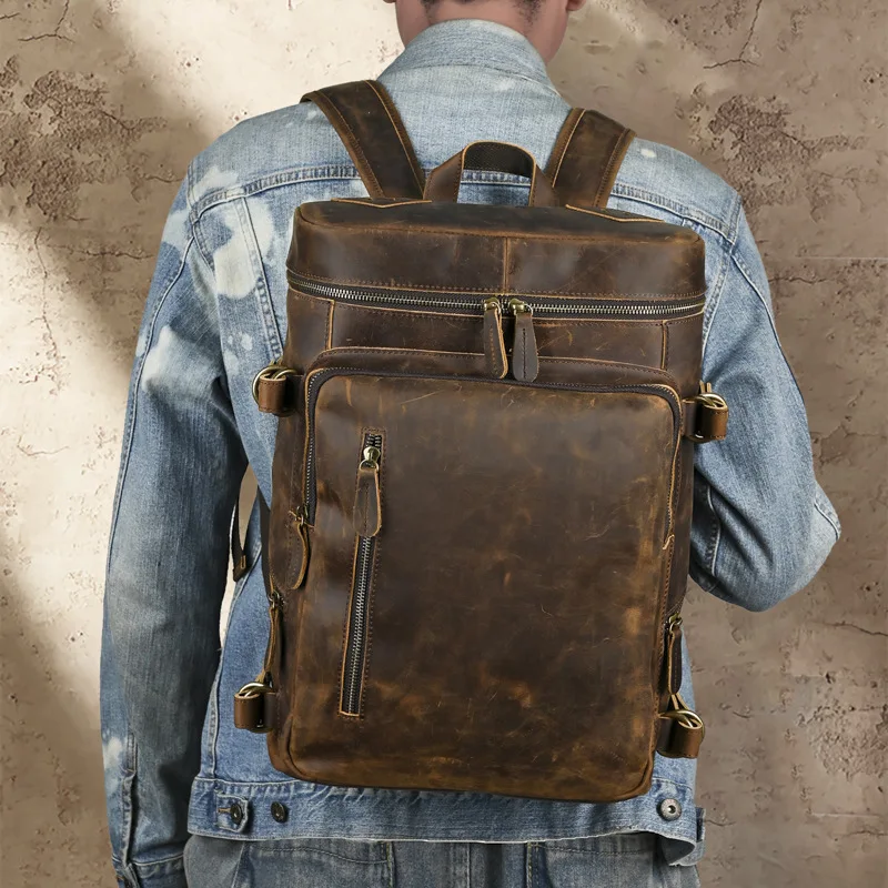 

LD-SJ041 Leather Backpack Men's 15.6-inch Retro Computer Bag Crazy Horse Leather Large Capacity Backpack Commuting Bag