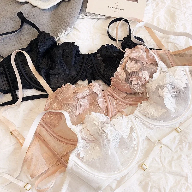 

Ultra-Thin Sexy Sponge Push-Up Bra Set Comfortable Breathable Lace Embroidery Bra with Hollow Design Pure Desire Style