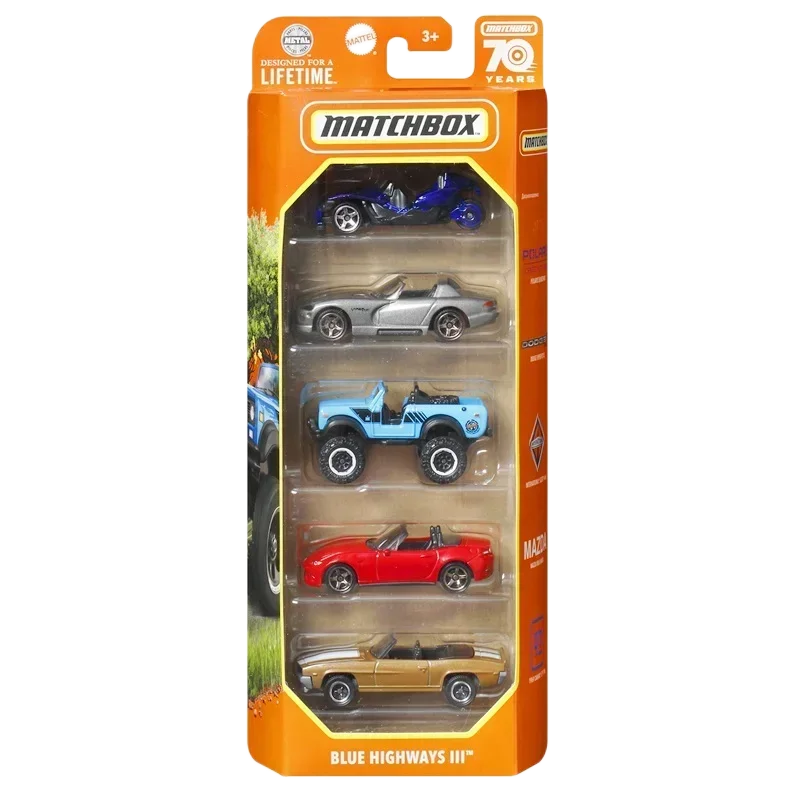 Original Mattel Matchbox Car 1/64 Diecast 5 Pack Set Tesla 20 Anniversary Volkswagen Vehicle Model Toys for Boys Birthday Gift