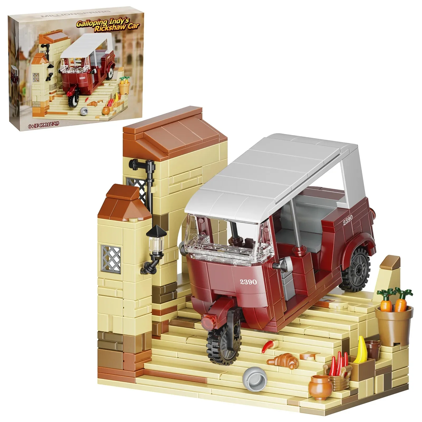 Moc indiana série de filmes galopando riquixá modelo de carro indiana jones triciclo blocos de construção kits diy crianças quebra-cabeça brinquedo presente