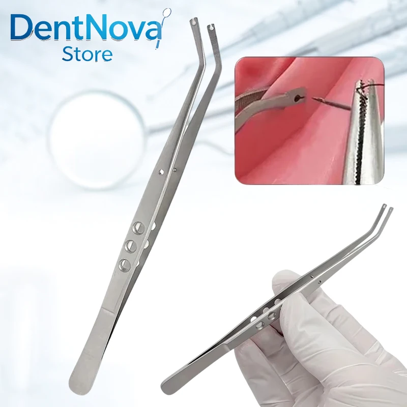 Surgical Operation Stitching Tweezer Stainless Steel Serrated Tip Dental Tool