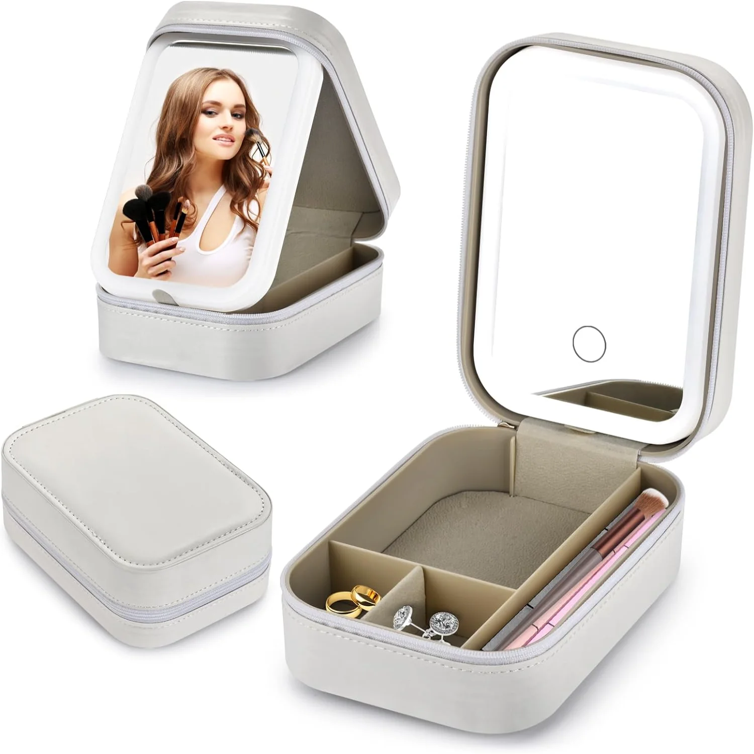 Makeup Bag with Led Mirror - 2024 Mini Makeup Case with Lighted Mirror, Rechargeable Travel Makeup Case, Three Colors Brightness