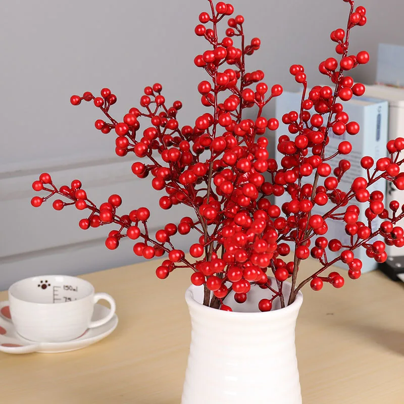 

Christmas Red Berry PE Artificial Flower 5 Branches Fake Berries Christmas Wreath Handmade Accessories Home New Year Decorations