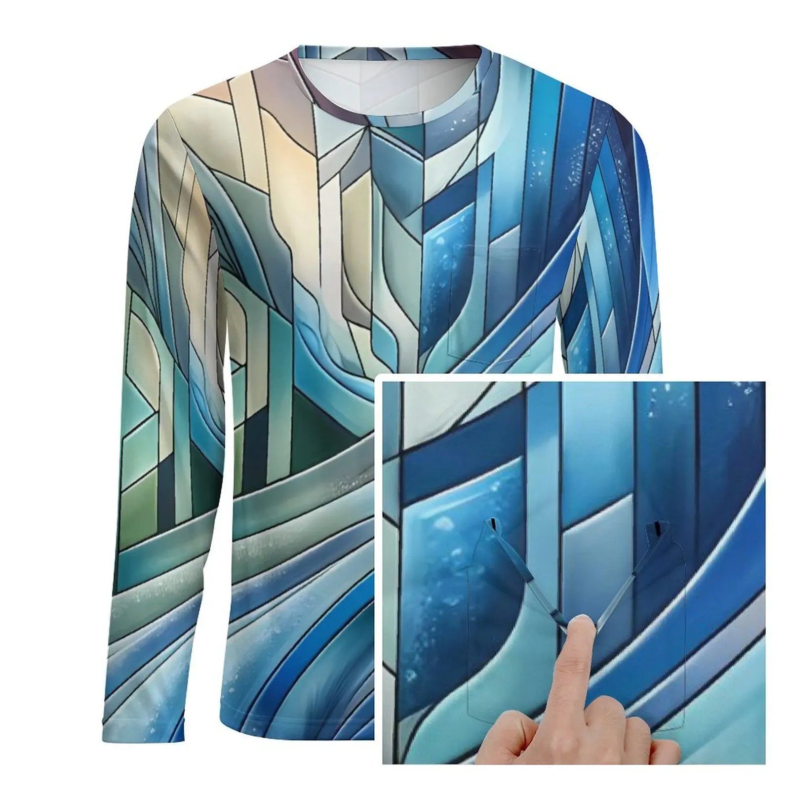 Contrast Color T Shirt Male Geometry Print Classic T-Shirts Autumn Vintage Tee Shirt Long Sleeve Pattern Oversized Tops