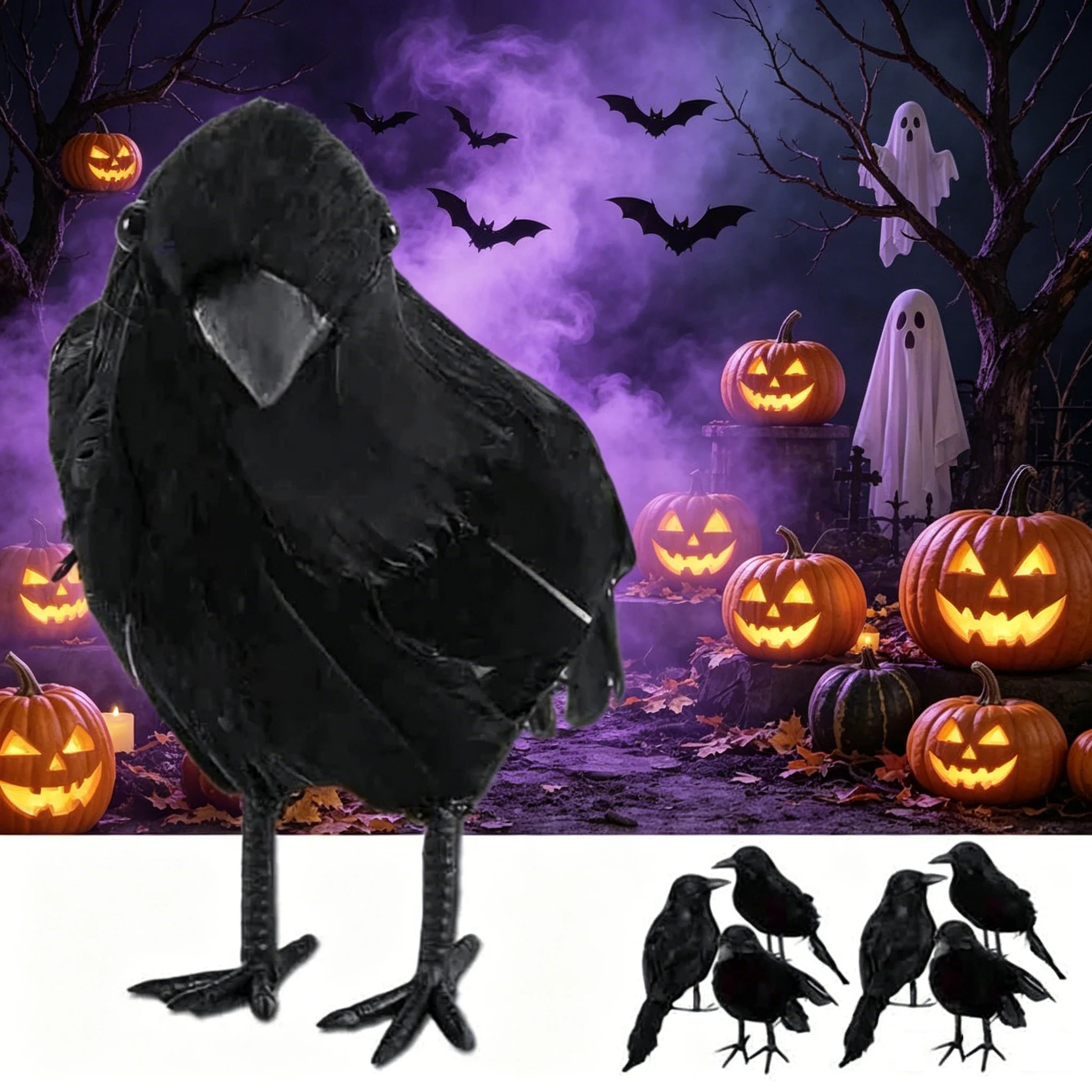 Black Crow Raven Simulation Halloween Decor Outdoor Pest Control Bird Repellent Pigeon Deterrent Garden Decoration