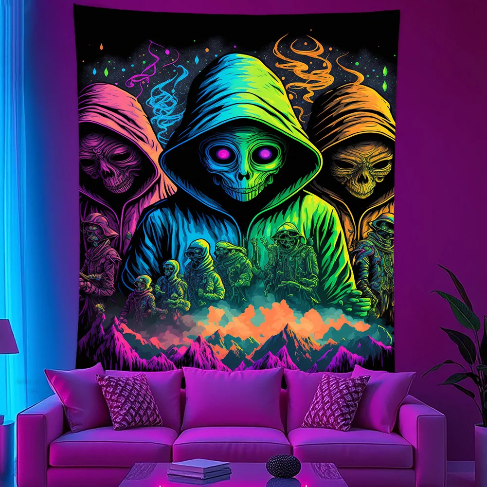 VIKAMA Cyber Hood Skull Brothers Psychedelic Tapestry Dark Hip-Hop Cool Bedroom And Living Room Background Fabric