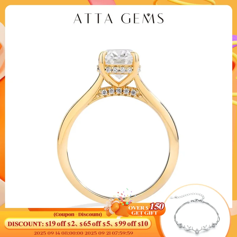 

ATTAGEMS 2.0CT Moissanite Ring for Women Oval Cut Lab Diamond Solid 10K 14K 18K Gold AU750 Engagement Bride Wedding Jewelry Gift