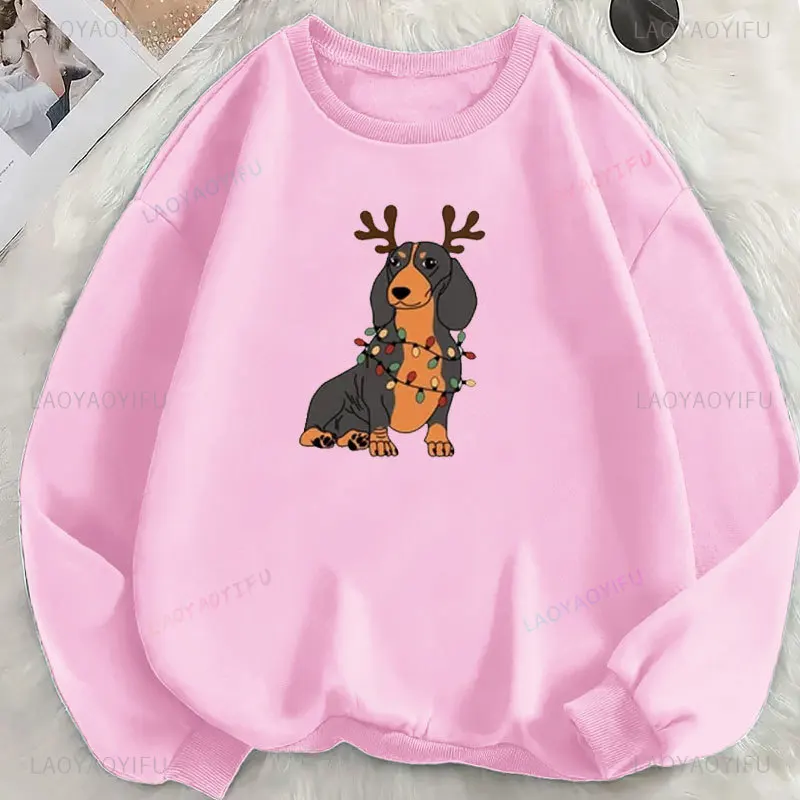 Kawaii Dackel Weihnachtsbeleuchtung Sweatshirt Weihnachten Hund Hoody Dackel Mama Shirt Hundeliebhaber Pullover Frauen Wärme Hoodies