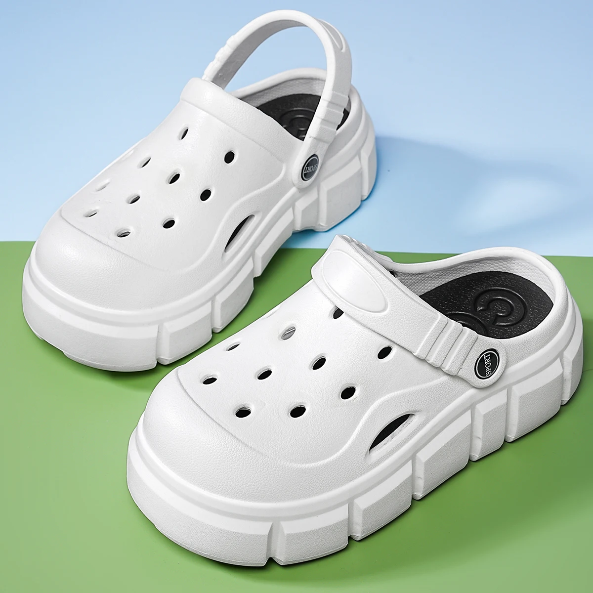 Breathable EVA Garden Clogs - Casual Solid White with Thick Sole, Adjustable Strap, Summer-Ready & Easy to Clean