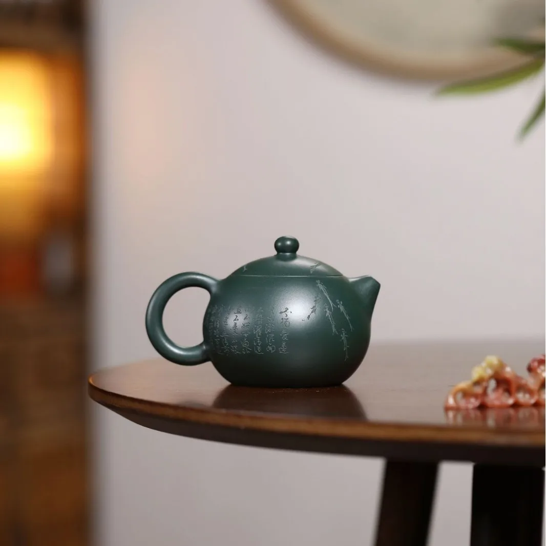 Yixing Handmade Purple Jade Raw Ore Dark Green Clay Xishi Teapot National Craftsmanship Handcrafted Household Tea Set
