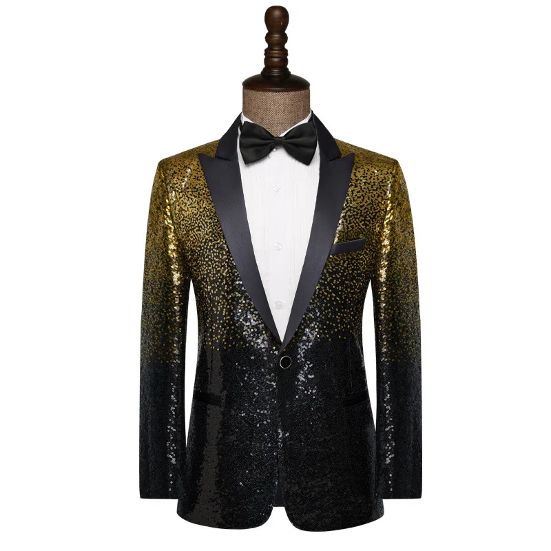 Shiny Gold Purple Sequin Party Dress Blazer for Men Peak Collar One Button Suit Jacket Mens Wedding Banquet Tuxedo Blazers 3XL