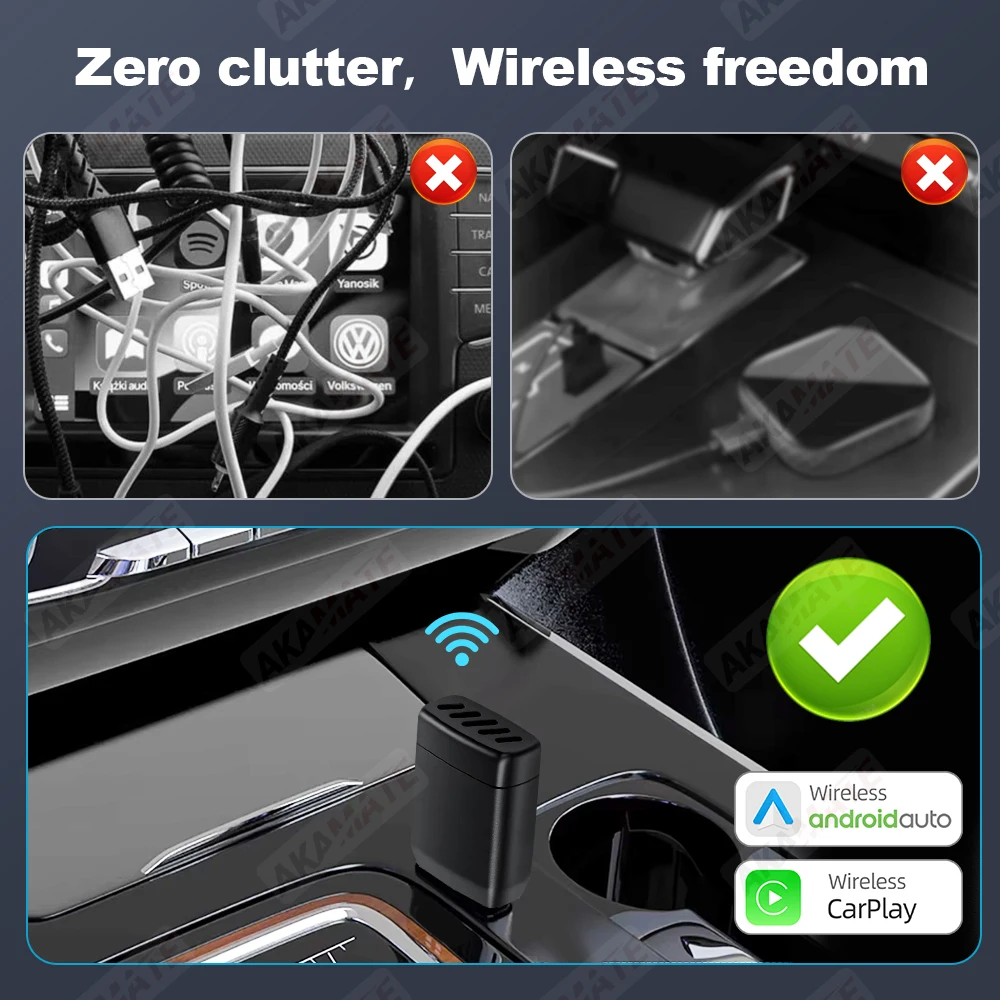 محول CarPlay اللاسلكي المحمول Android التوصيل والتشغيل التلقائي بلوتوث لراديو السيارة الأصلي السلكي إلى اللاسلكي 2in1 Super Mini