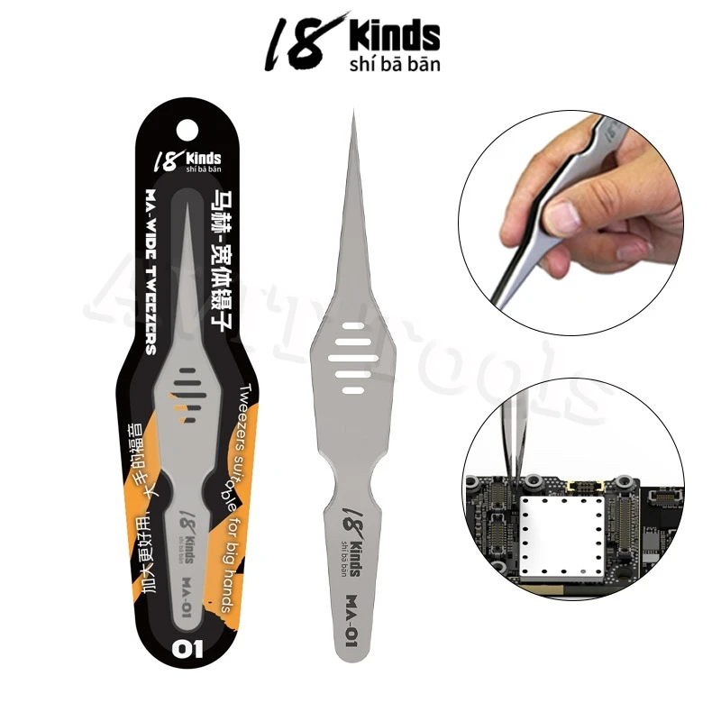 

18 видов пинцетов Mach с широким корпусом, высокоточные зажимы из нержавеющей стали с очень твердыми тонкими концами для набора инструментов для ремонта мобильных телефонов
