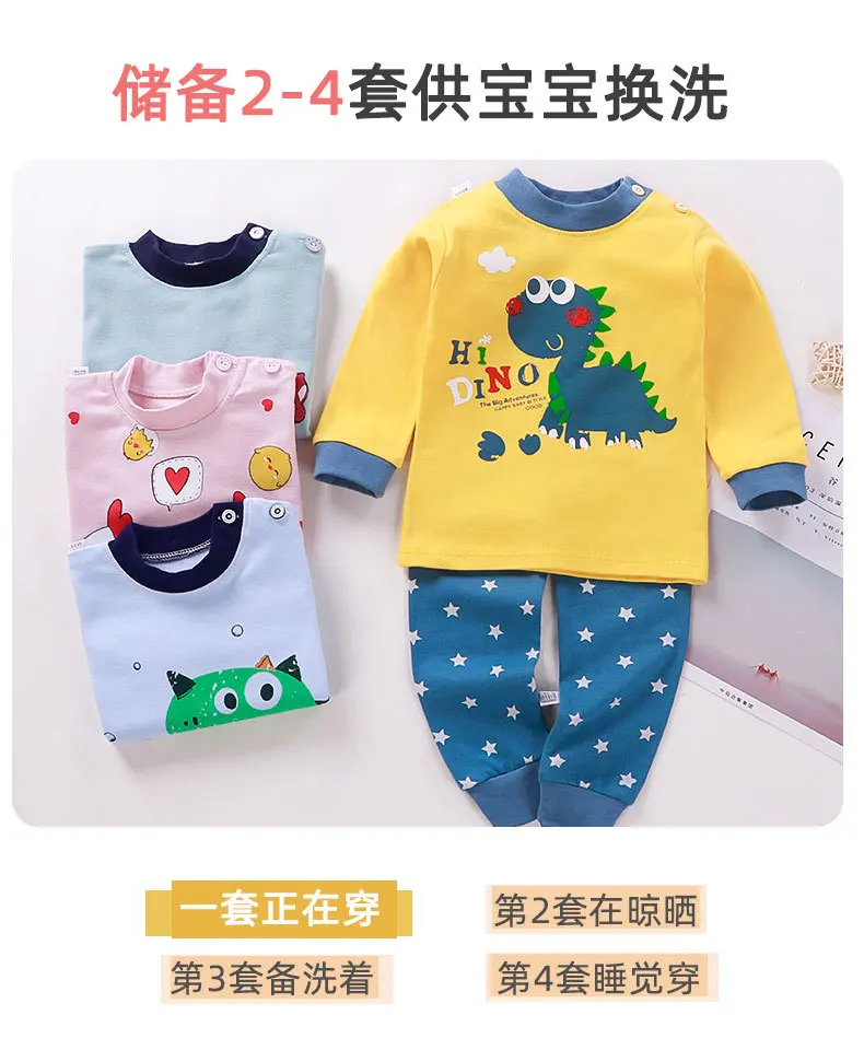 Neues Baby-Herbst-Baumwoll-Warm-Cartoon-Unterwäscheset Weiche Atmungsaktive Hauskleidung für Mädchen Jungen Kinder Dehnbare Freizeit-Pyjamas für Kinder – Detail 5