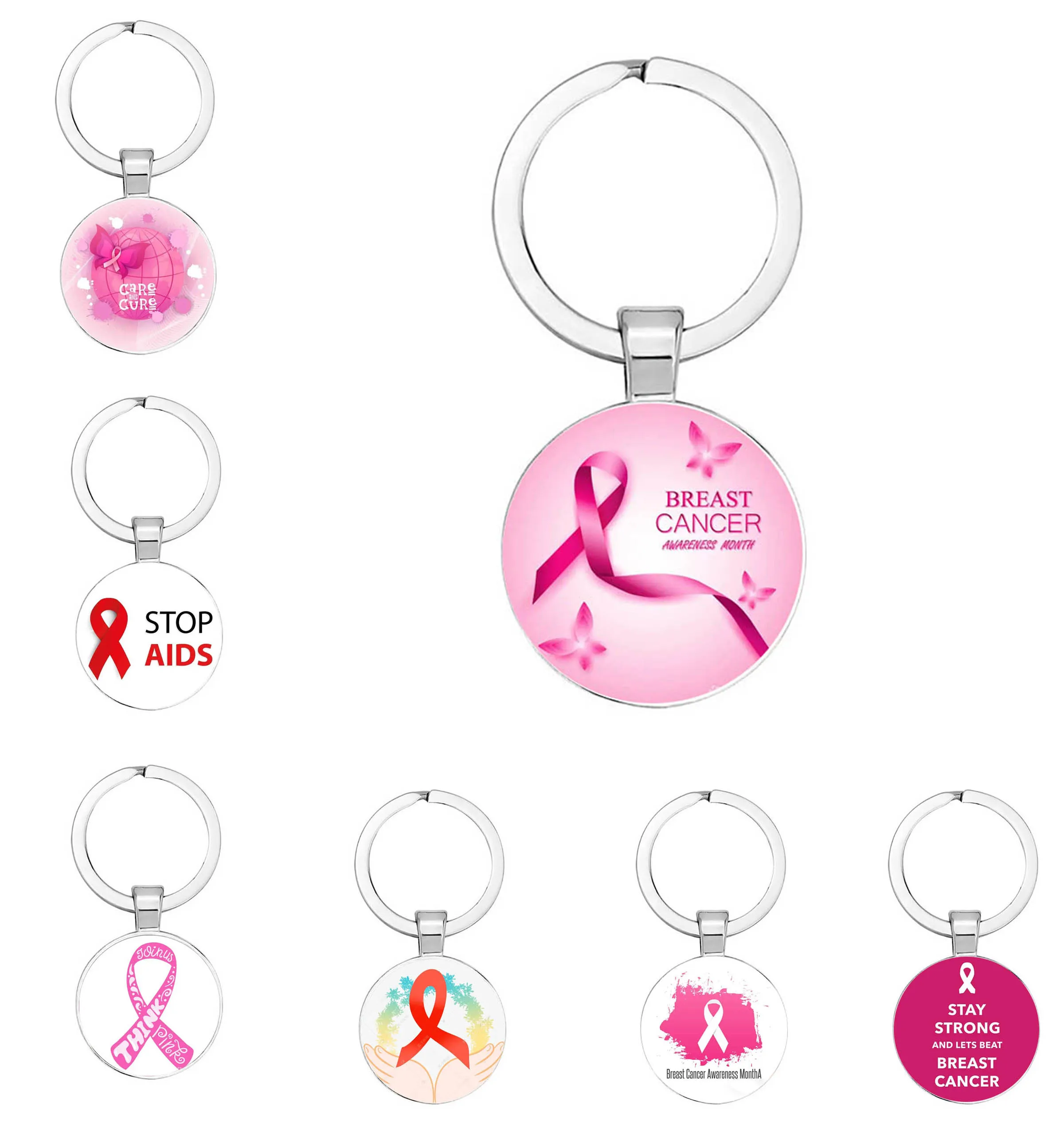 Porte-clés de charité du cancer du sein avec ruban rose