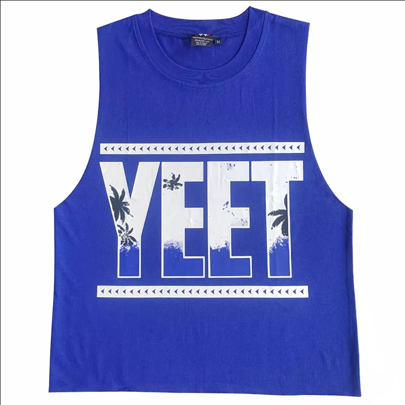 Men‘s Jey Uso YEET Basketball Shirt Heavyweight Cotton Tank Top Motorcycle Streetwear Summer Tee Blue Sports Fan Shirt