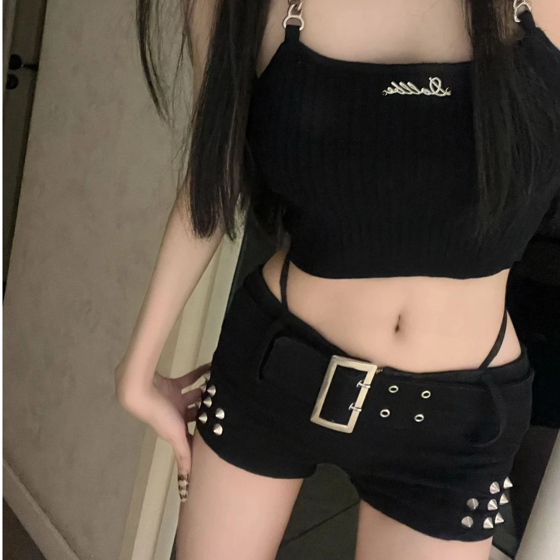 

Black Low Waist Sexy Denim Ultra Shorts Women Summer Petite Hot Pants Design Niche Straight Wide Leg Pants