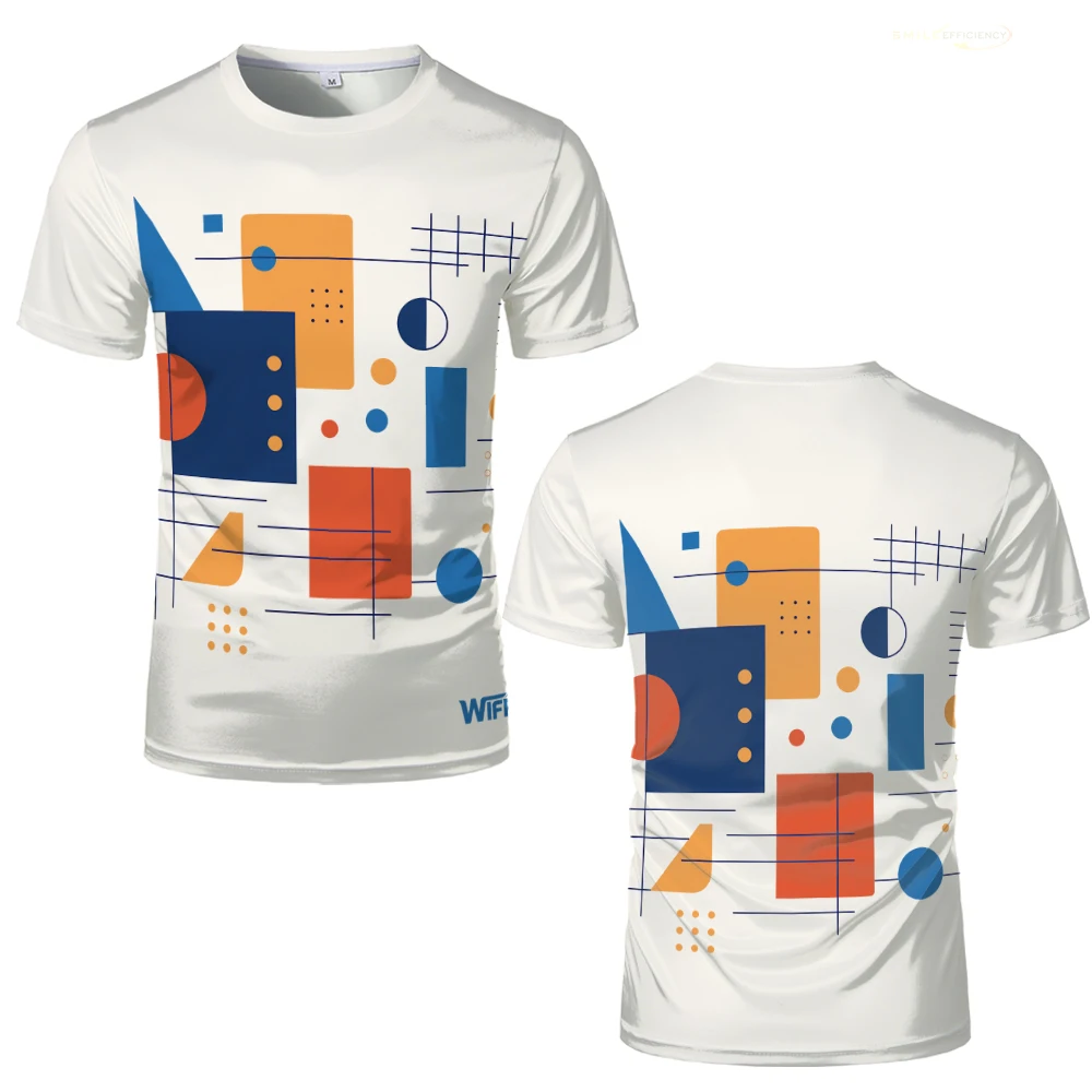 

New Summer Simple Geometric Pattern Printed T-shirt Fashionable Casual Unisex Breathable Short Sleeve Tops Street O-neck Tees