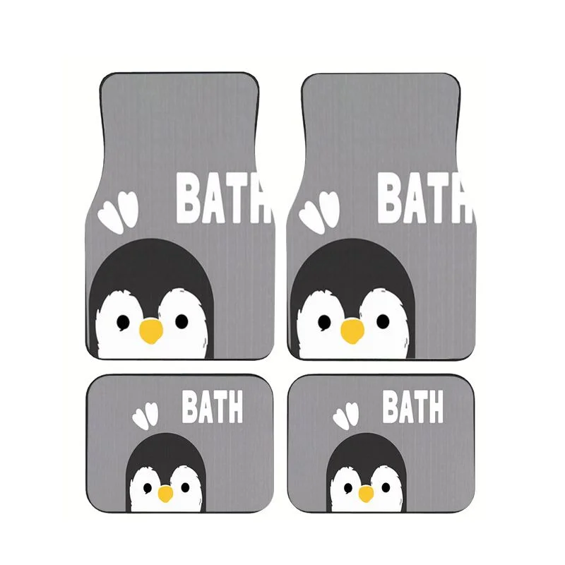

4Pcs Cute Penguin Print Car Floor Mats Non-Slip Waterproof Universal Foot Pads For Car Interior Accessories For Sedan SUV Gift
