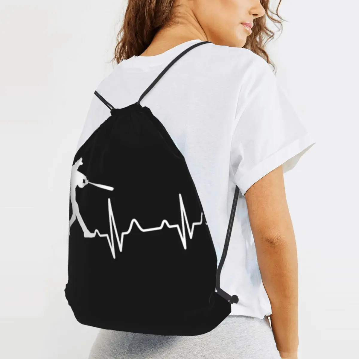 Baseball Player Heartbeat Backpacks Multi-function Drawstring Bags Storage Bag Book Bags for Man Woman Students