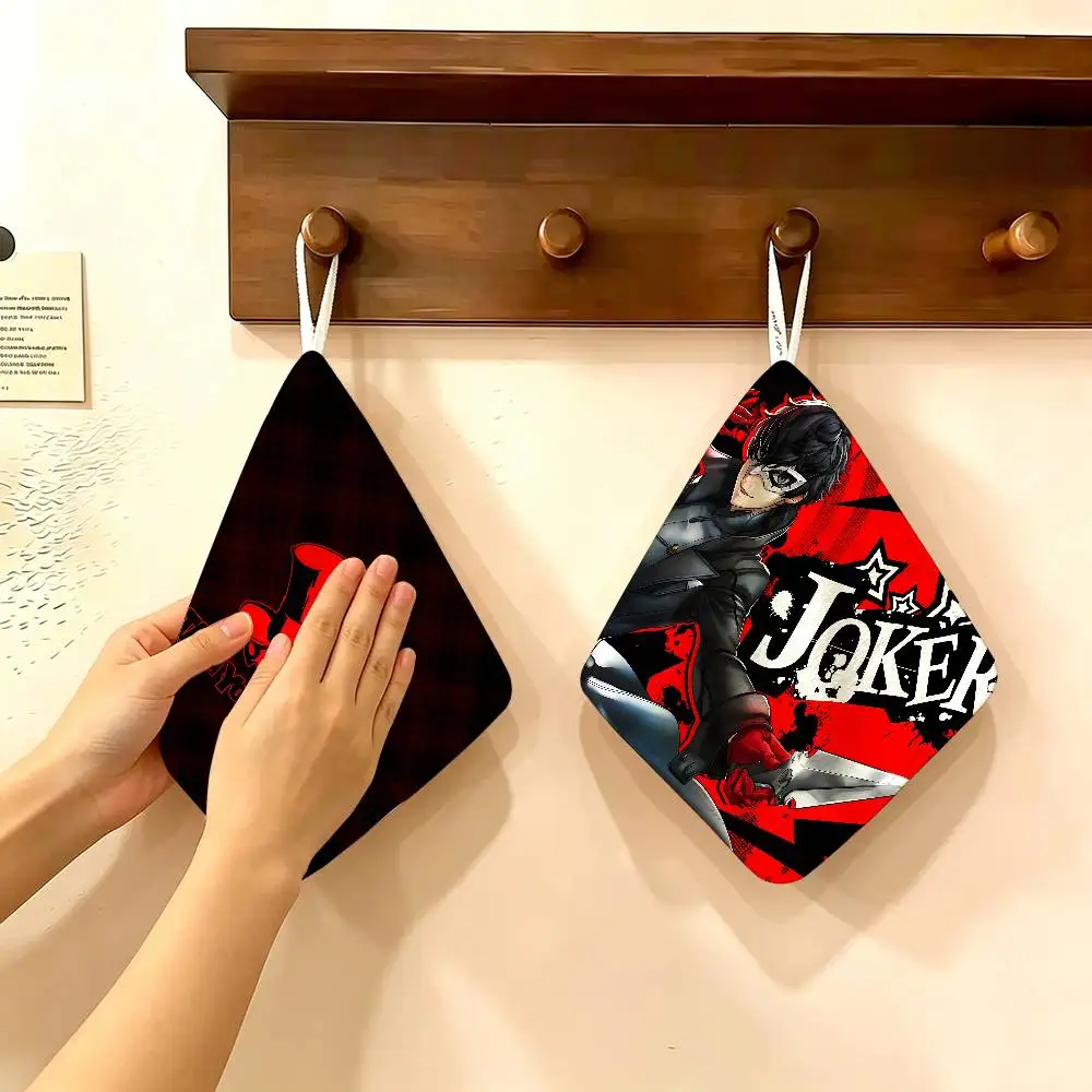 P-Persona 5 C-Classic Anime Hanging Kitchen Towel, Polyester Cotton Material, Wear Resistant Hand Wiping Towel for Home