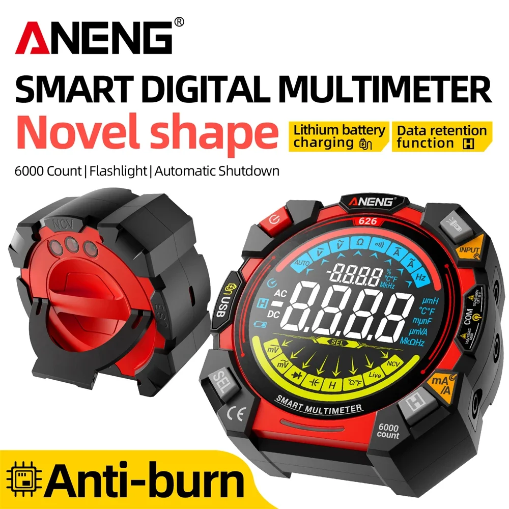 ANENG 626 Multimeter NCV Zero Fire Wire Identification -40~1000℃ Temperature Diode Continuity Flashlight Circuit Repair Tool
