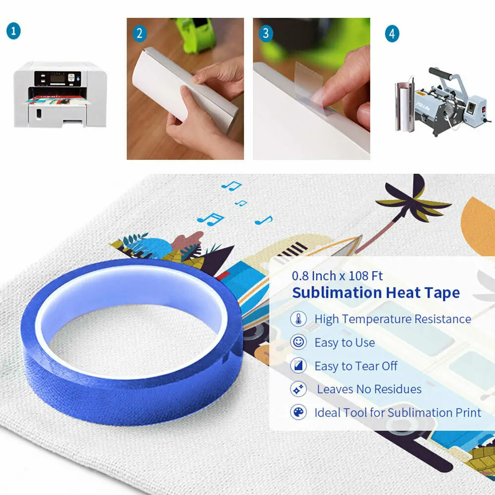 20mm X33m Blue Heat Tape High Temperature Heat Resistant Tape Heat Transfer Tape for DIY Heat Sublimation Press Vinyl No Residue